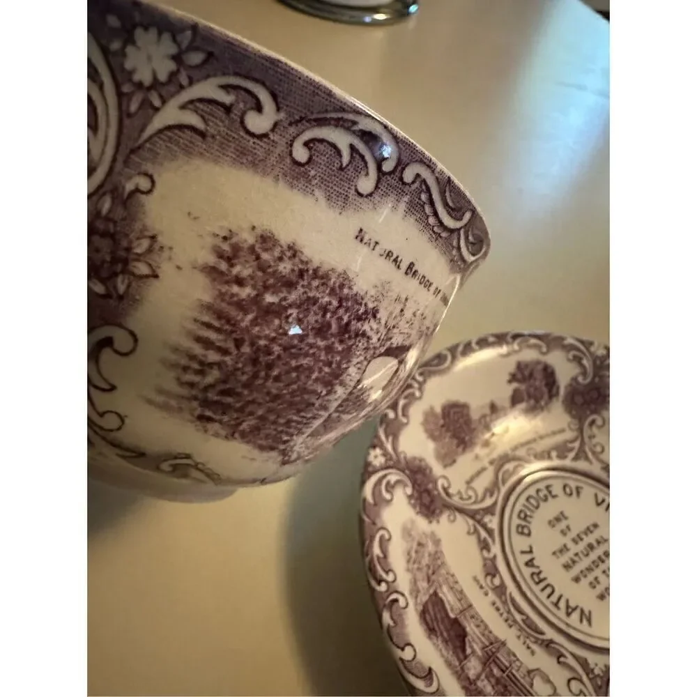 Vtg Old English Staffordshire Ware Natural Bridge Virginia Cup & Saucer Mulberry